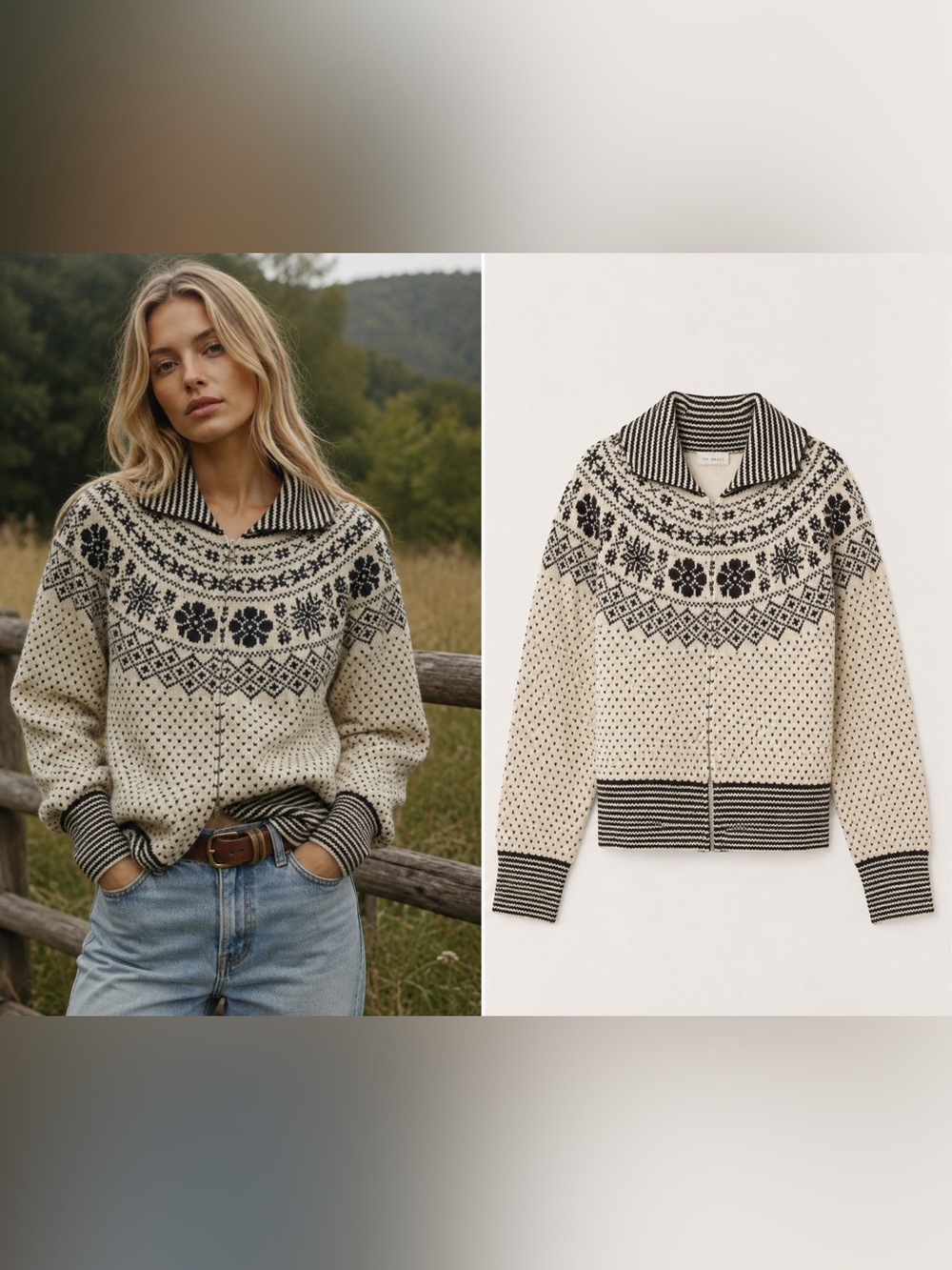 THE GREAT. The Ranch Fair Isle Cardigan Size 0 XS NWT